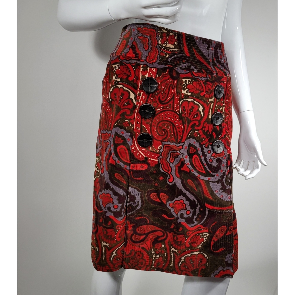 Etcetera Paisley Velvet Red Pencil Skirt